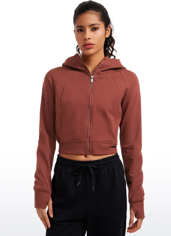 Online CRZ YOGA Amenity Cropped Full Zip Hoodies with Thumb Holes Jujube Brown