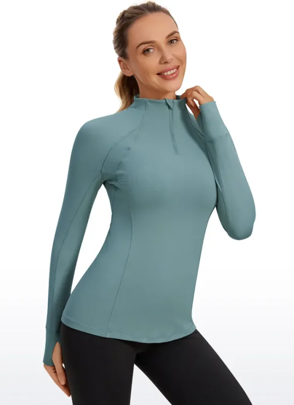 New CRZ YOGA Brushed Quarter-Zip Long Sleeve with Thumb Holes