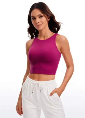 Shop CRZ YOGA Butterluxe Cropped High Neck Tank Tops Wide Back
