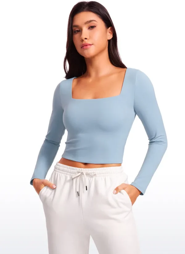 Store CRZ YOGA Butterluxe Double Lined Cropped Long Sleeves Square Neck