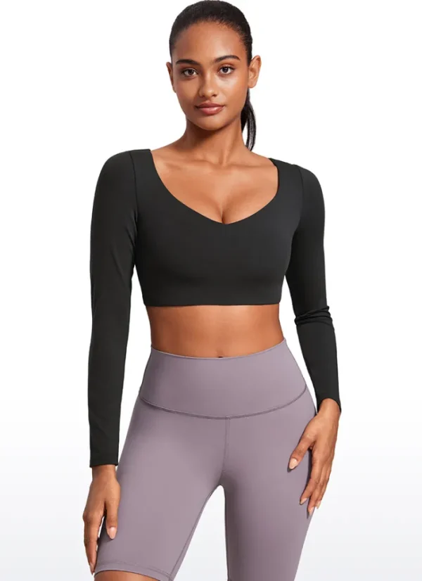 Sale CRZ YOGA Butterluxe Double Lined Cropped Long Sleeves V Neck