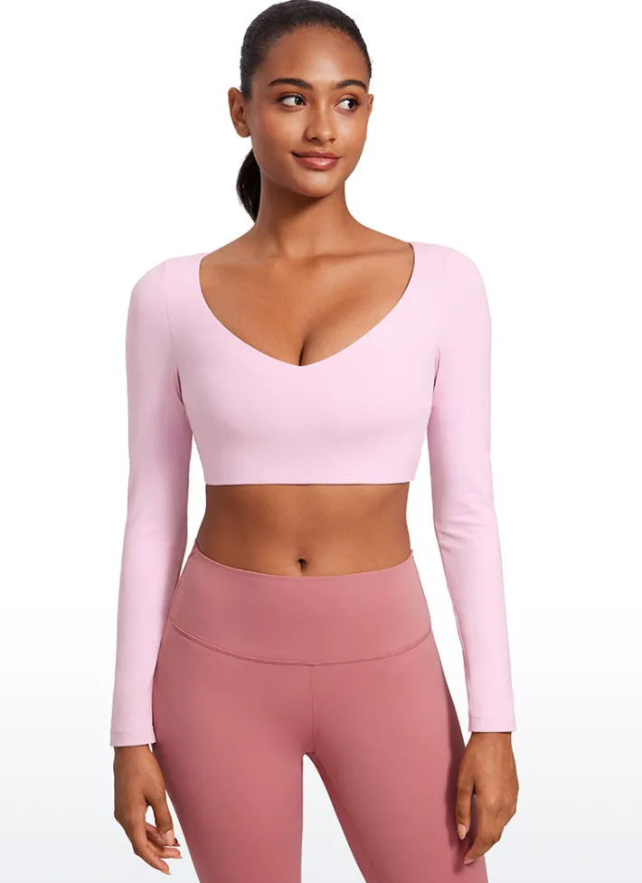 Sale CRZ YOGA Butterluxe Double Lined Cropped Long Sleeves V Neck