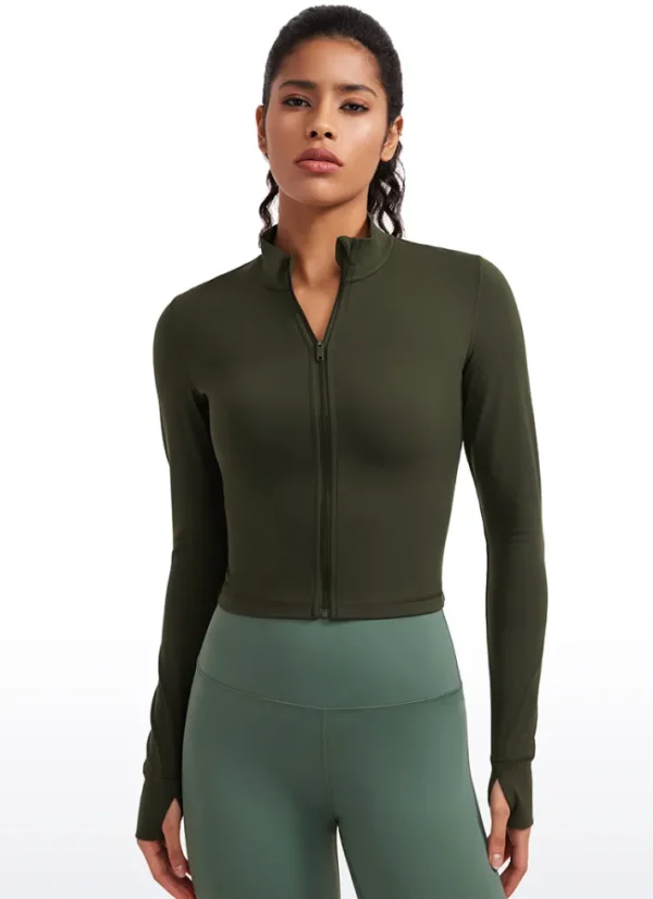 Clearance CRZ YOGA Butterluxe Full Zip Cropped Jackets with Thumb Holes