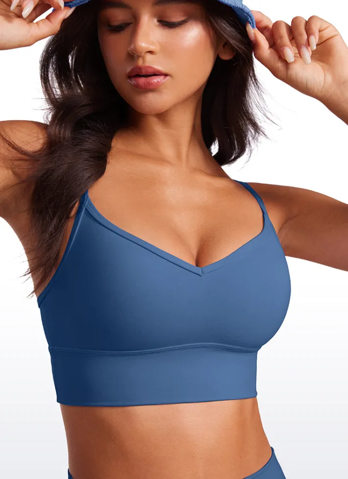 Hot CRZ YOGA Butterluxe V Neck Longline Spaghetti Straps Bra
