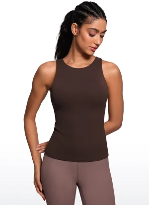 Cheap CRZ YOGA Butterluxe Waist Length Built-in Bra Tanks High Neck