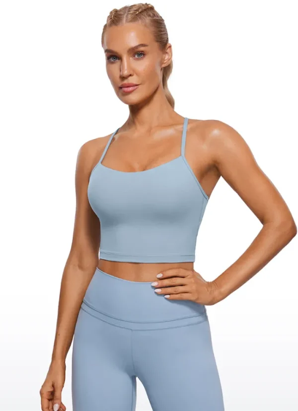 New CRZ YOGA Butterluxe Y Back Built-in Bra Tanks Cambric Blue