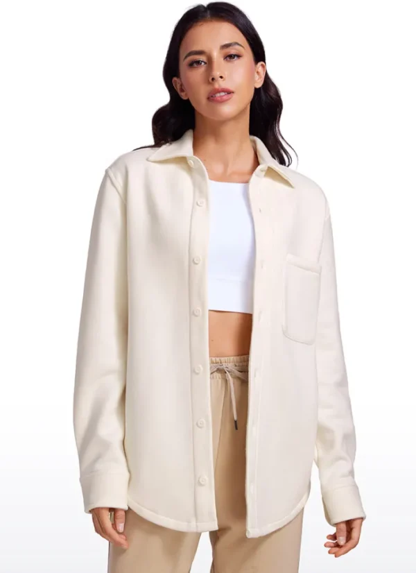 Fashion CRZ YOGA Cotton Fleece Lined Button Down Oversized Jackets