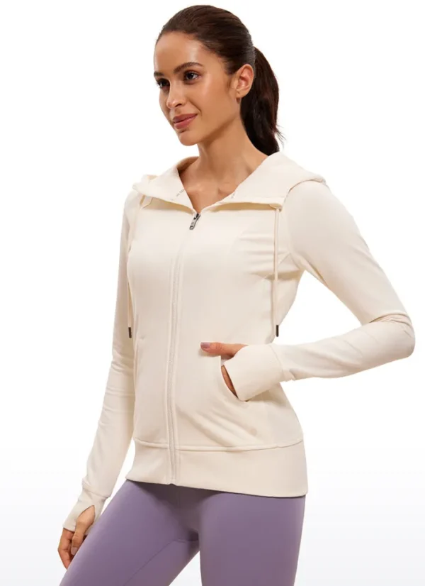 Best CRZ YOGA Cotton Terry Full Zip Hoodies Thumb Holes