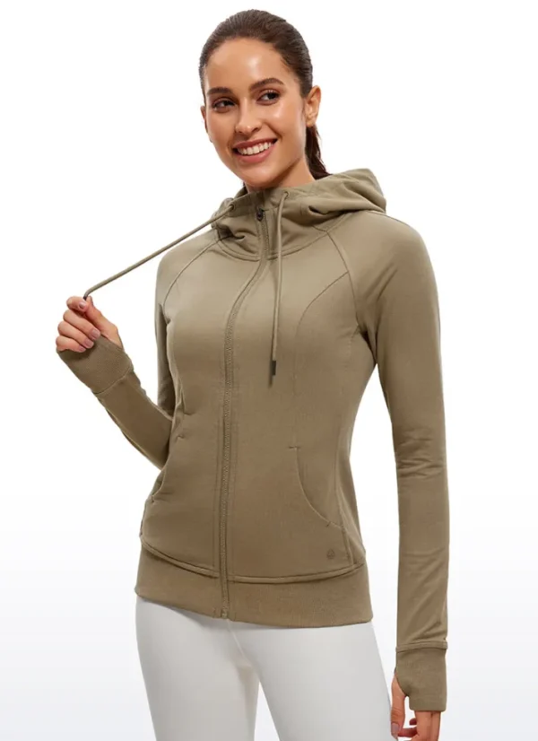 Online CRZ YOGA Cotton Terry Full Zip Hoodies Thumb Holes