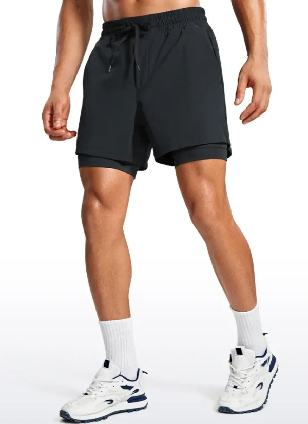 Shop CRZ YOGA Feathery-Fit 2 in 1 Athletic Shorts 5''- with Pockets & Long Liner