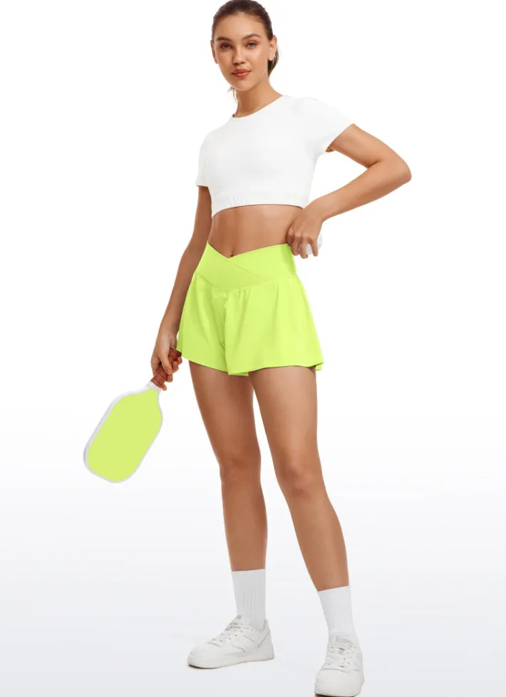 Fashion CRZ YOGA Feathery-Fit Soft 2 in 1 Flowy High Waisted Shorts - V Cross Waist