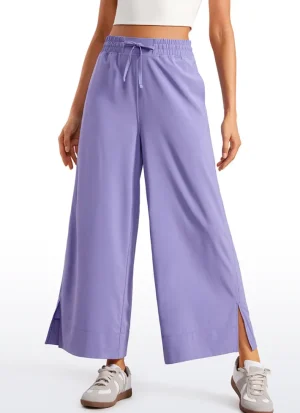Best CRZ YOGA Feathery-Fit Soft Wide Leg High Waisted Capri Pants with Pockets 25'' Dark Lavender Purple