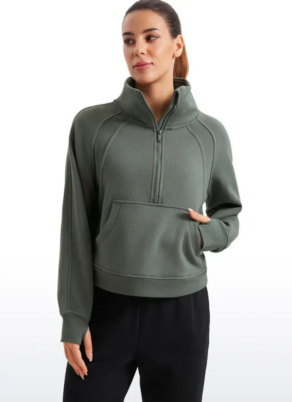 Hot CRZ YOGA Fleece Lined Half Zip Hoodies Funnel Neck with Thumb Holes