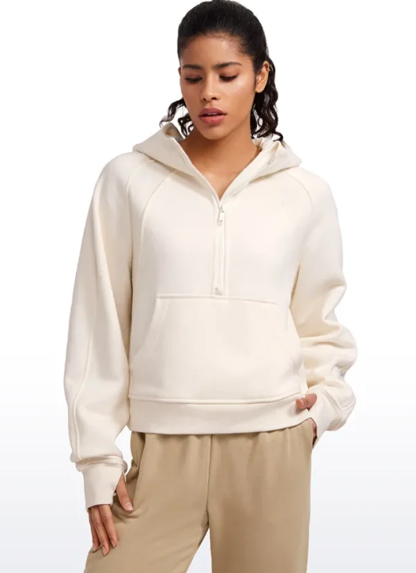 Cheap CRZ YOGA Fleece Lined Half Zip Hoodies with Thumb Holes