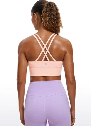Best CRZ YOGA Nakedfeel Strappy Longline Bra Criss Cross Back Cotton Candy