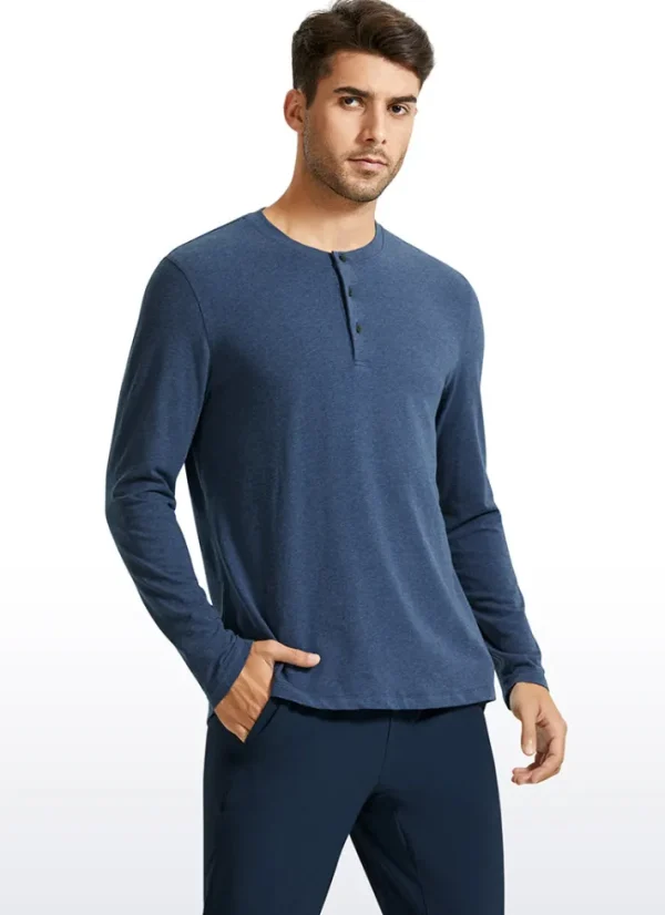 Clearance CRZ YOGA Pima Cotton Henley Long Sleeve