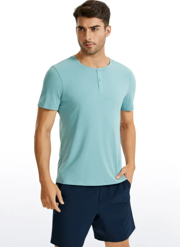 Sale CRZ YOGA Pima Cotton Henley Short Sleeves