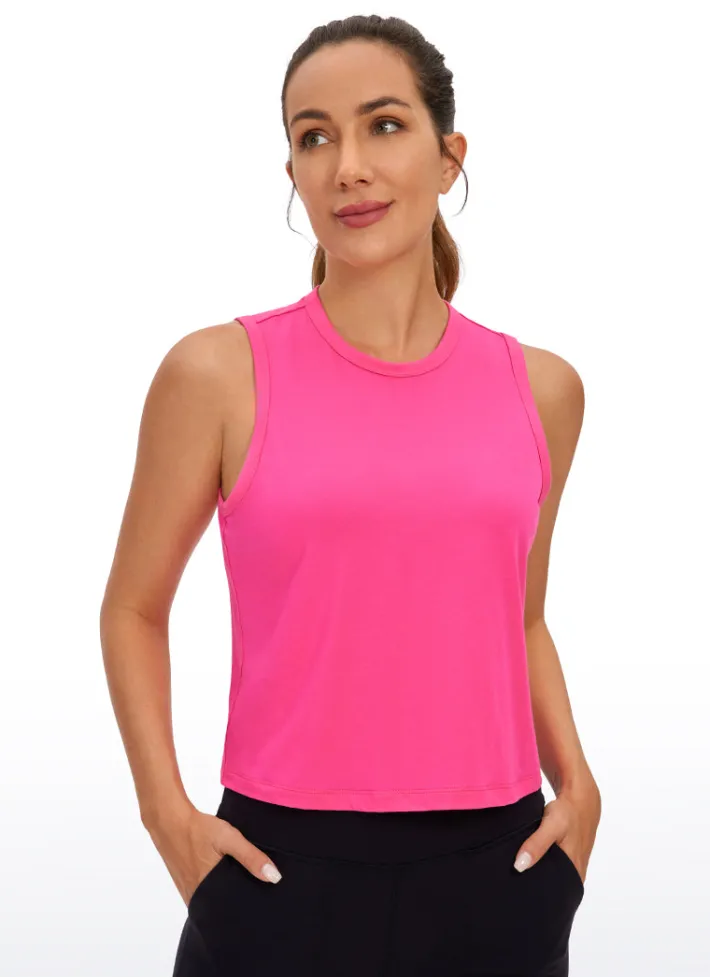 Sale CRZ YOGA Pima Cotton High Neck Cropped Tank Tops