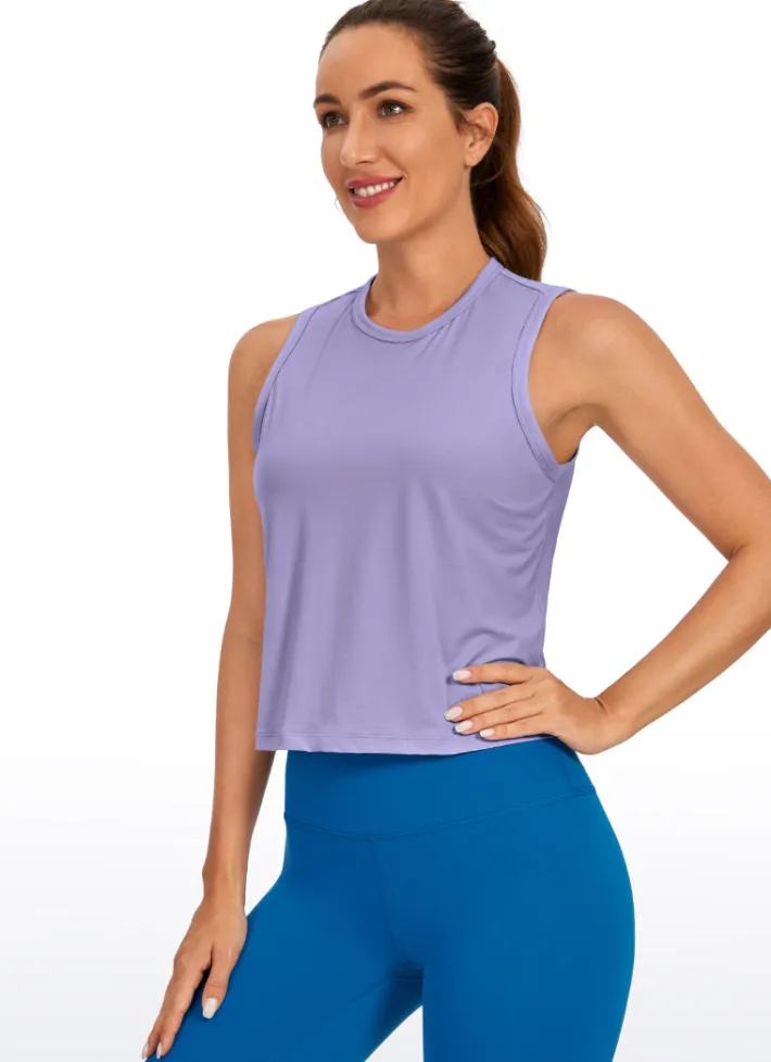 Sale CRZ YOGA Pima Cotton High Neck Cropped Tank Tops