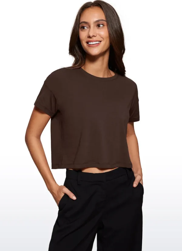 Hot CRZ YOGA Pima Cotton Short Sleeves Cropped Crew Neck