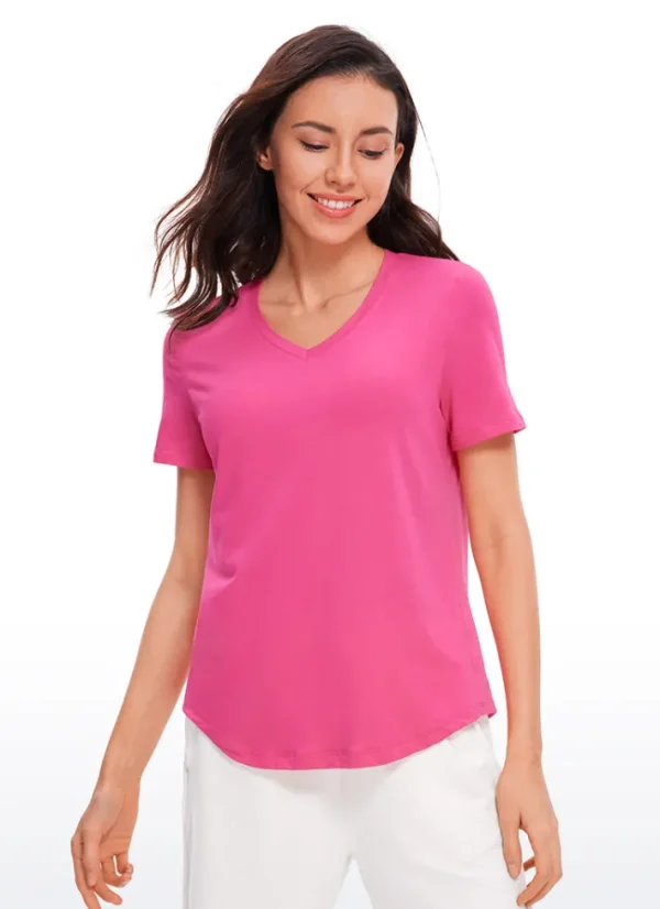 Store CRZ YOGA Pima Cotton Yoga Short Sleeves V-Neck