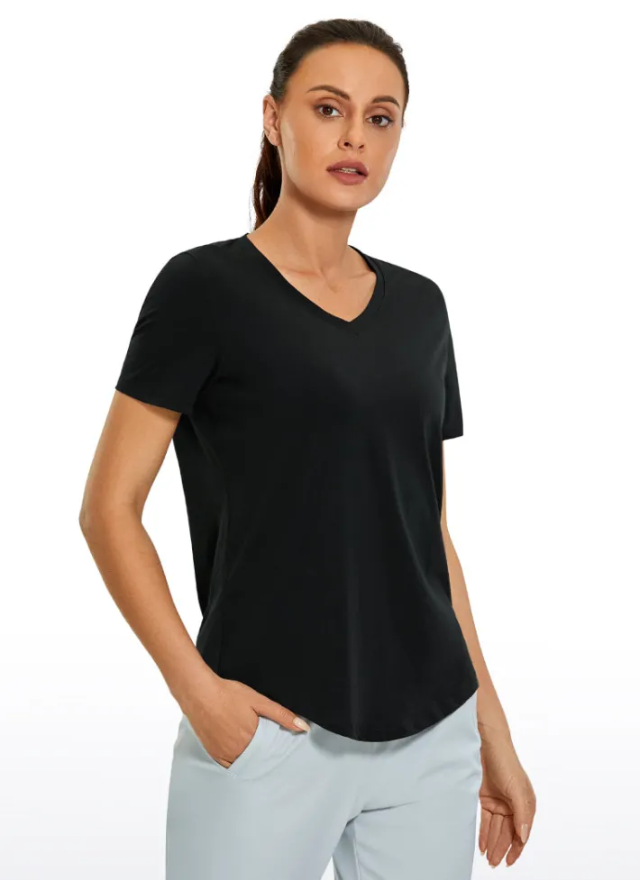 Store CRZ YOGA Pima Cotton Yoga Short Sleeves V-Neck