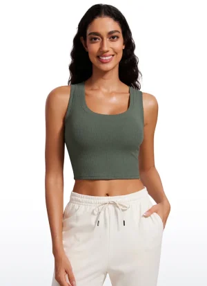 Clearance CRZ YOGA Ribbed Cropped Length Scoop Neck Tank