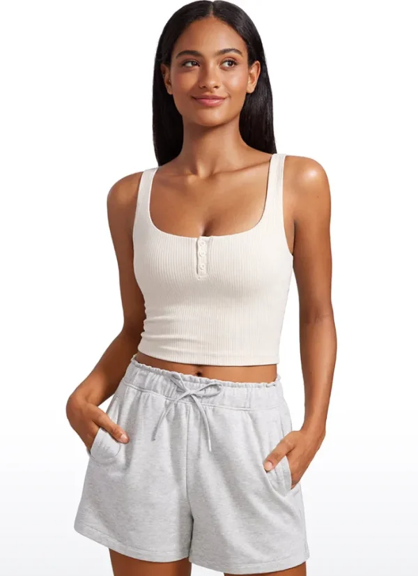 Flash Sale CRZ YOGA Ribbed Henley Neck Build-in Bra Tanks