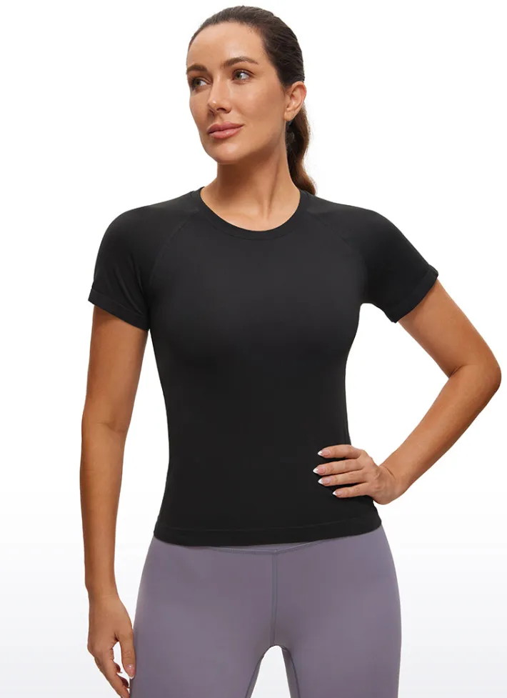 Store CRZ YOGA Seamless High Neck Short Sleeves Waist Length